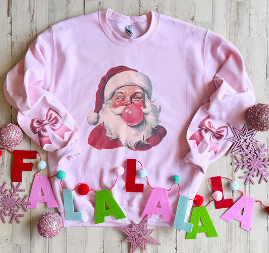Bubblegum Santa Sweatshirt (Bows on sleeves!!)