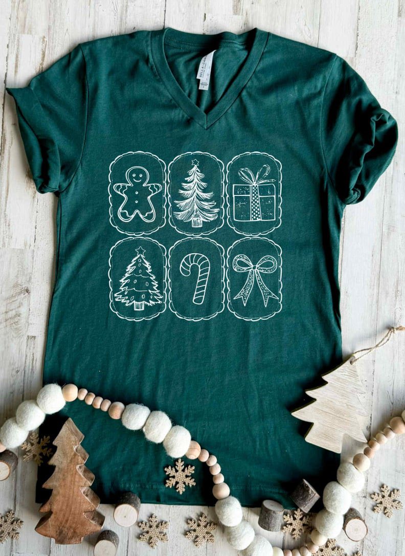 Christmas Icons V Neck Tee (2 Colors!)