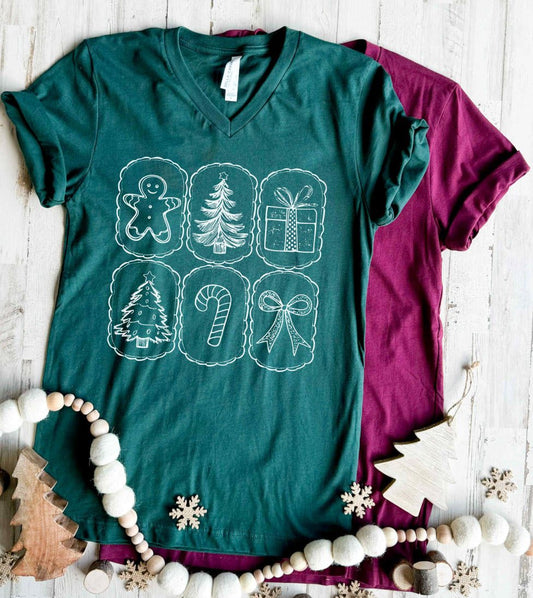 Christmas Icons V Neck Tee (2 Colors!)