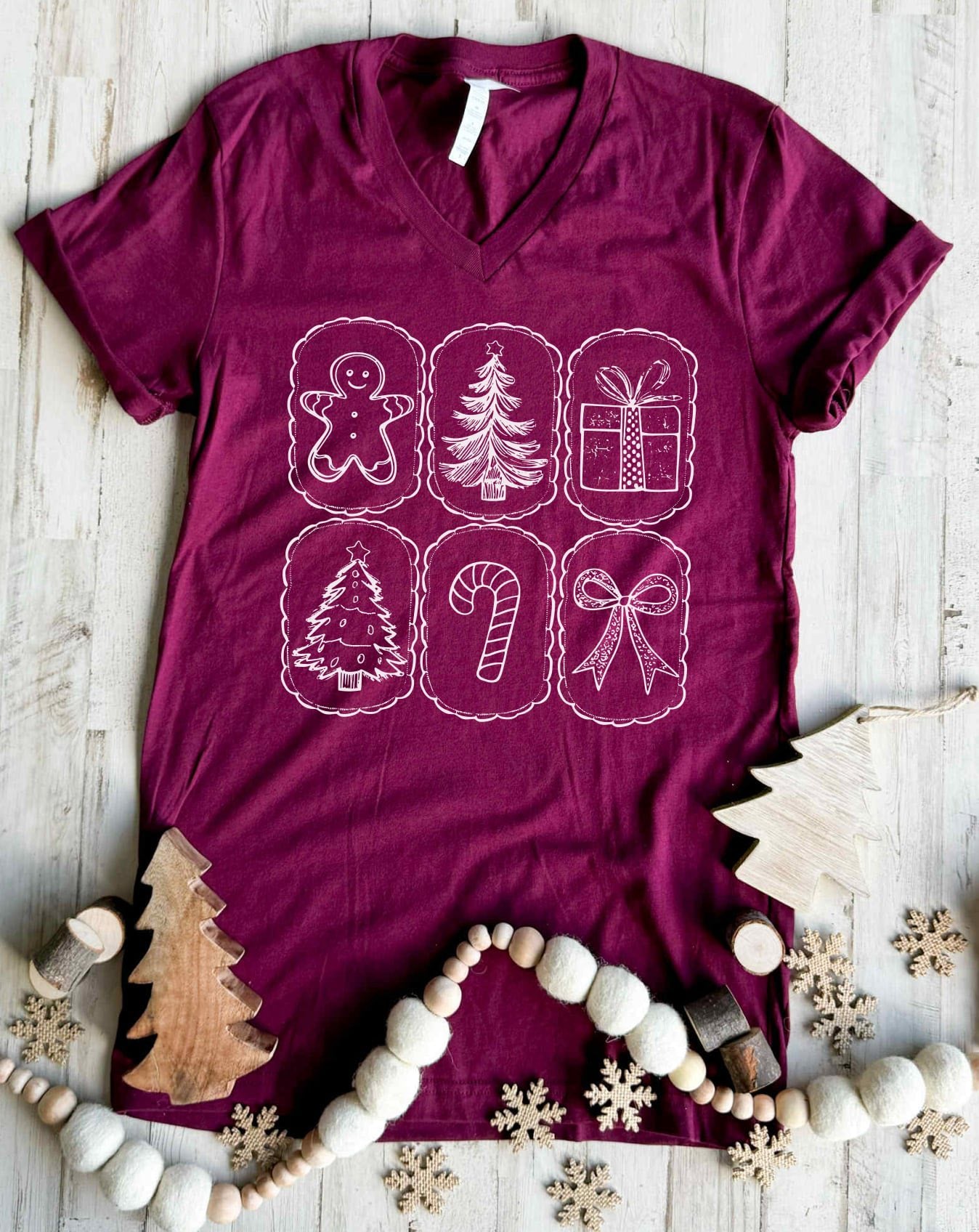 Christmas Icons V Neck Tee (2 Colors!)