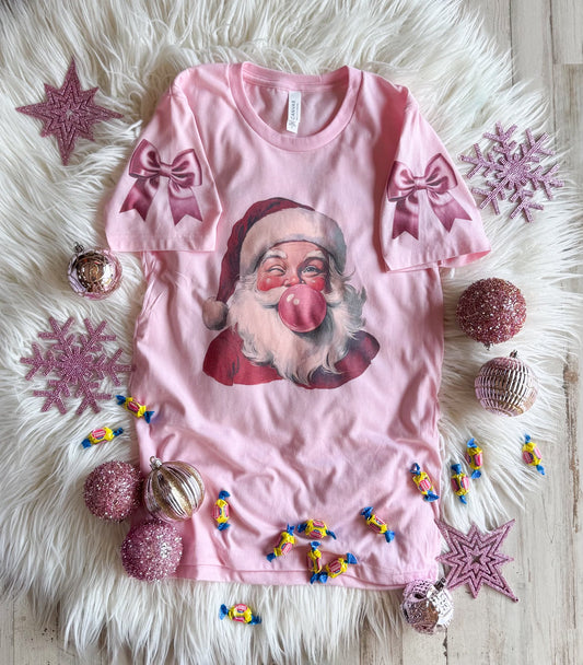 Bubblegum Santa Tee (Bows on sleeves!)