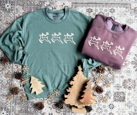 Flying Reindeer (PUFF INK!) Sweatshirt (2 Colors!)