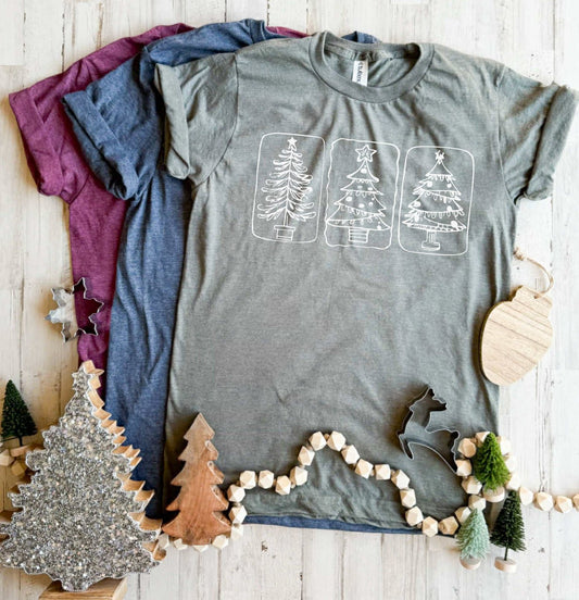 Christmas Tree Trio Tee Shirt (3 Colors!)