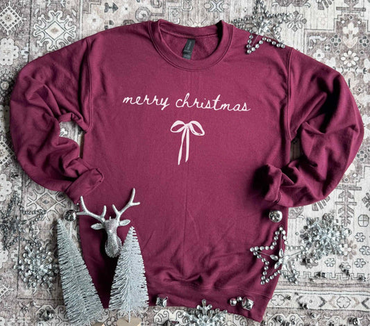 Merry Christmas Bow Sweatshirt (Two Colors!)