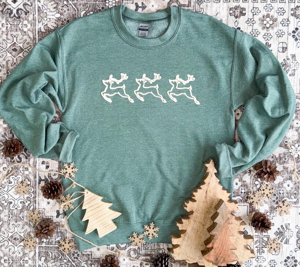 Flying Reindeer (PUFF INK!) Sweatshirt (2 Colors!)