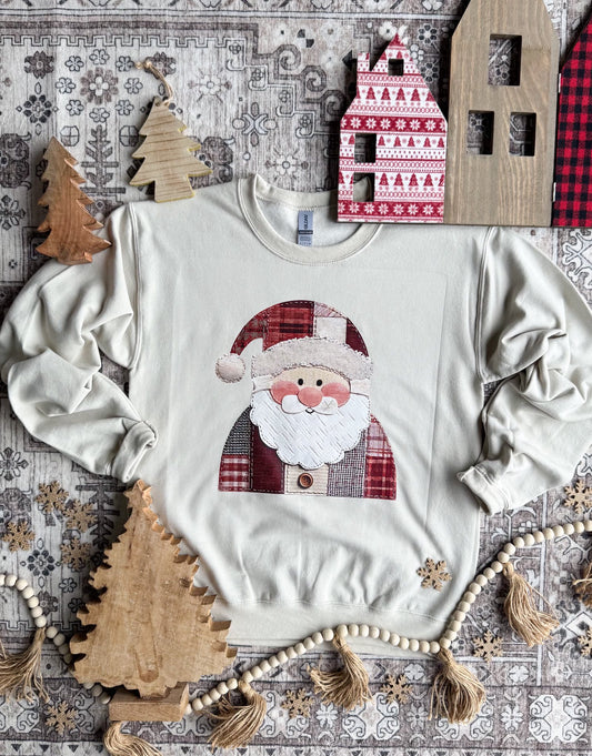 Faux Patchwork Santa Sweatshirt